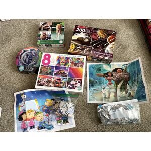 Lot of 13 Jigsaw Puzzles Moana Peanuts Splash Melissa & Doug 100-500 Pieces